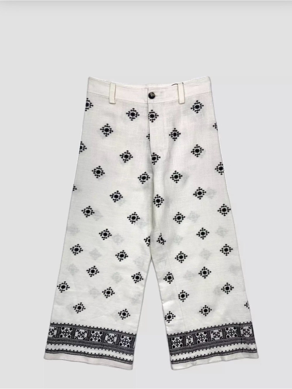 White Embroidered Pants